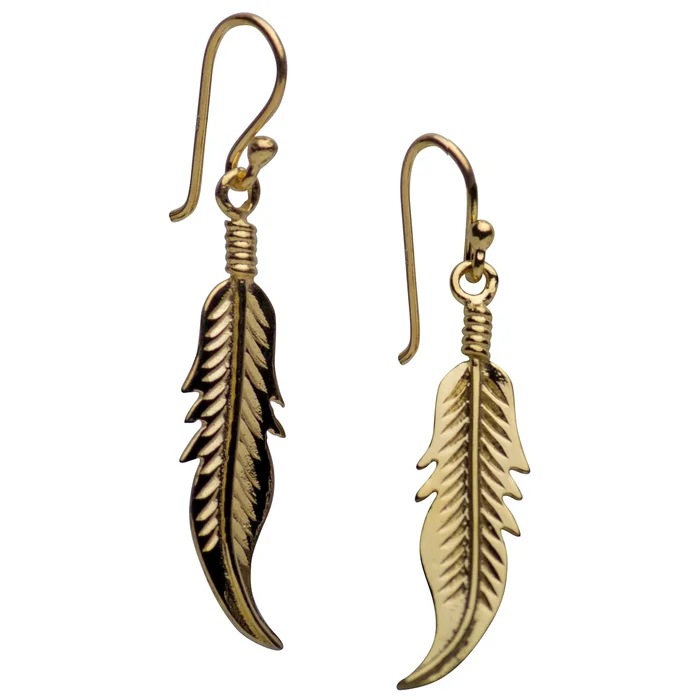 Gold Feather Dangle Earrings