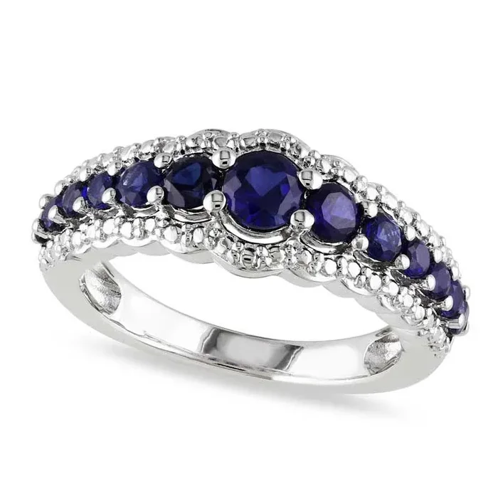 Graduated Lab-Created Blue Sapphire Ring in Sterling Silver