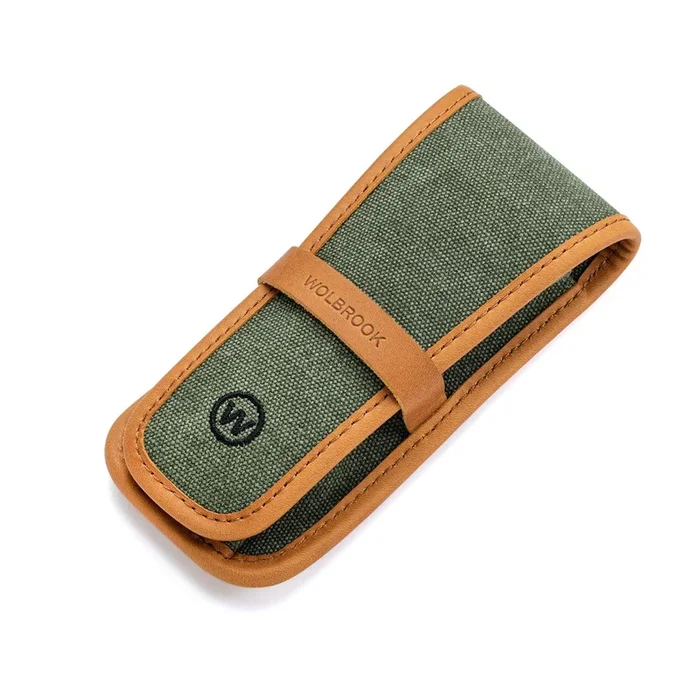 Green Canvas & Brown Leather Single Watch PouchACS – Carry On Goods