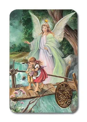 Guardian Angel Laminated Catholic Prayer Card with Medal