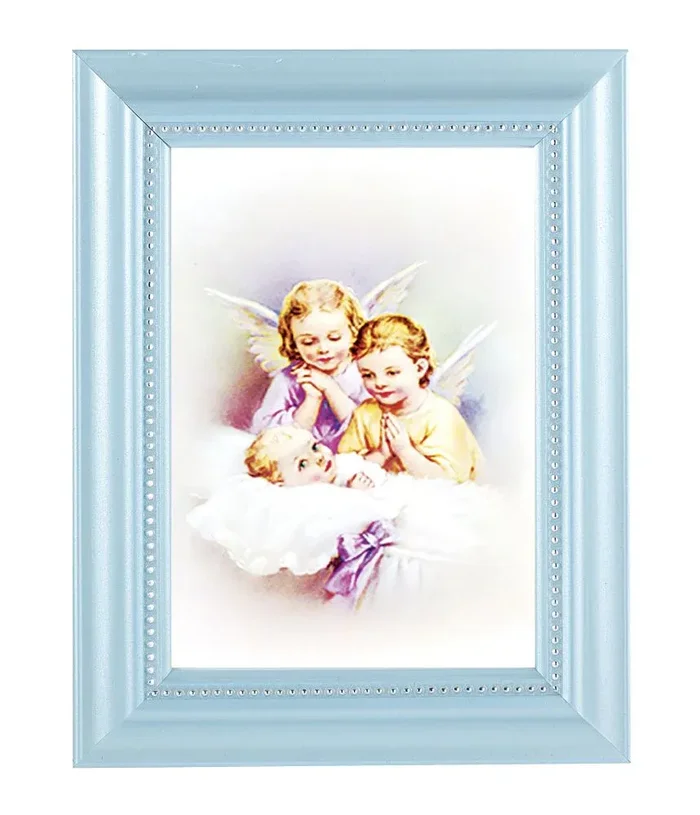 Guardian Angels Picture Framed Wall Art Decor Small Blue