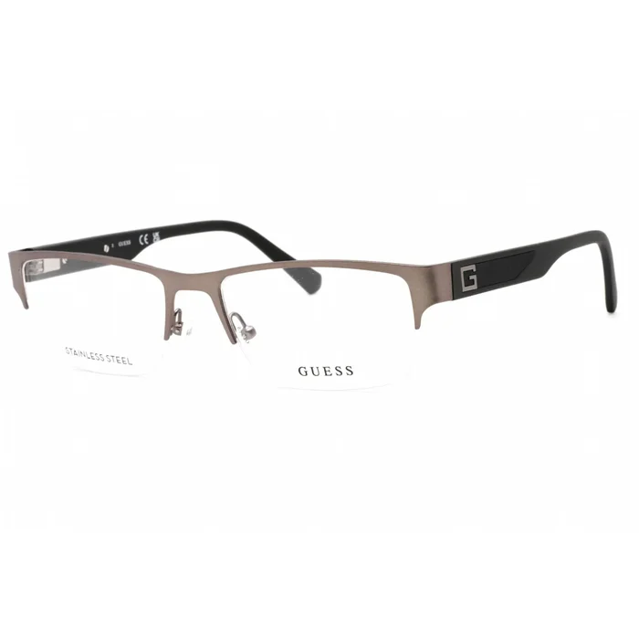 Guess Men’s Eyeglasses – Half Rim Matte Gunmetal Metal Rectangular Frame | GU50017 009