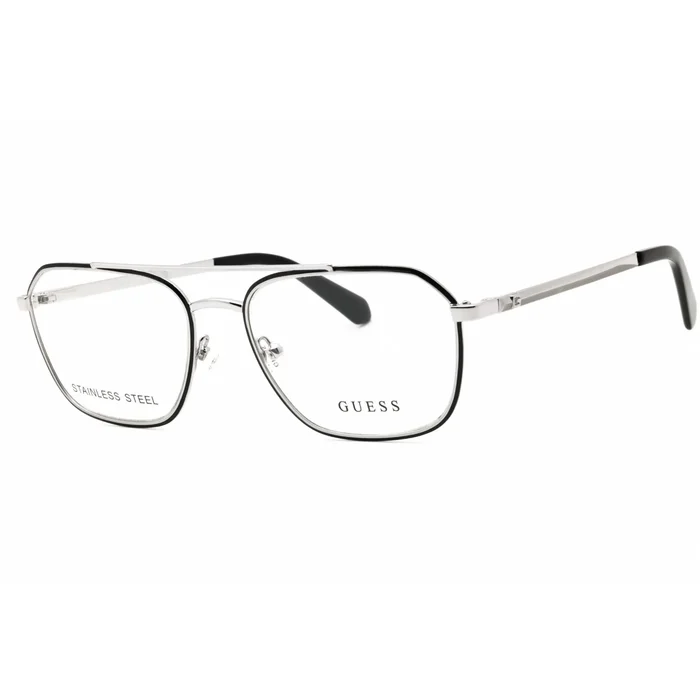 Guess Men’s Eyeglasses – Shiny Light Nickeltin Metal Aviator Full Rim | GU50049 010