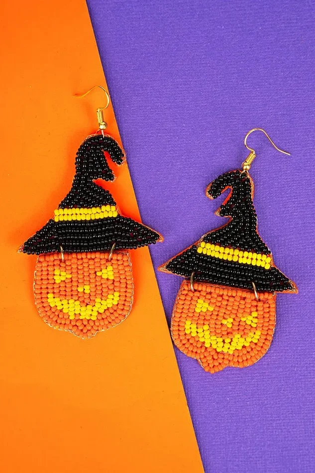 Halloween Magic Jack-O’-Lantern Seed Bead Earrings