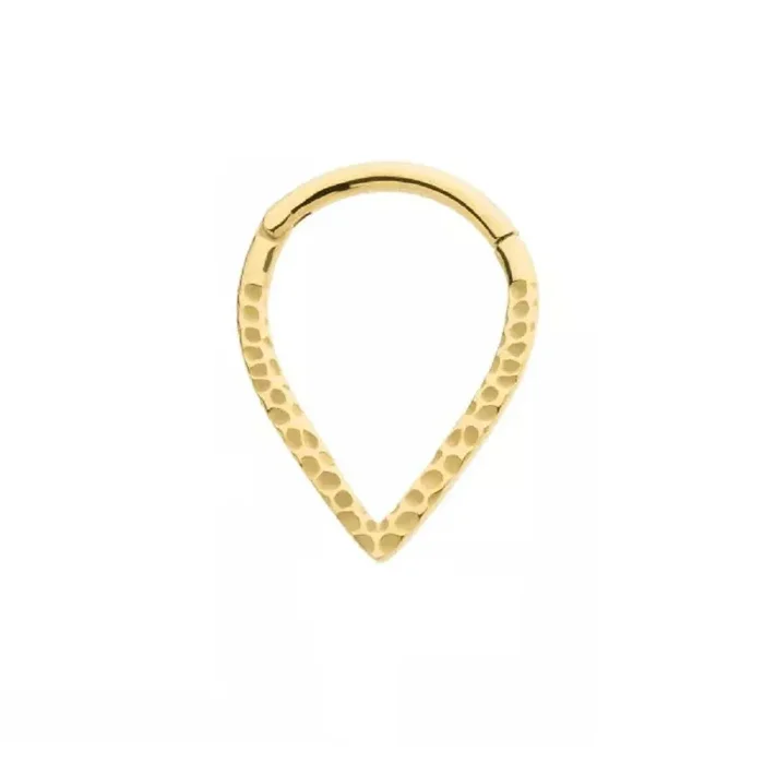 Hammered Pattern Teardrop Shaped Hinged Segment Ring – 316L Stainless Steel