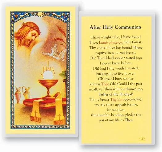 Holy Communion Prayer After Laminated Catholic Card Pack of 25