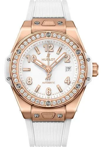 Hublot Big Bang One Click King Gold White Diamonds Watch – 33 mm – White Dial – White Rubber Strap-485.OE.2080.RW.1204Watch