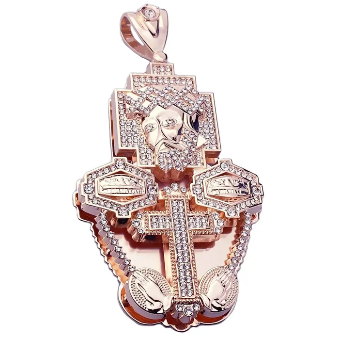 Huge Jesus 3D Combo Pendant Rose Gold Finish Charm