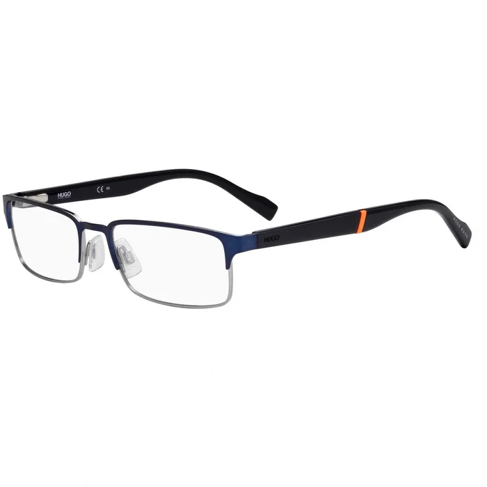 Hugo Men’s Eyeglasses – Matte Blue Ruthenium Metal Rectangular Frame | HG0136 0KU0