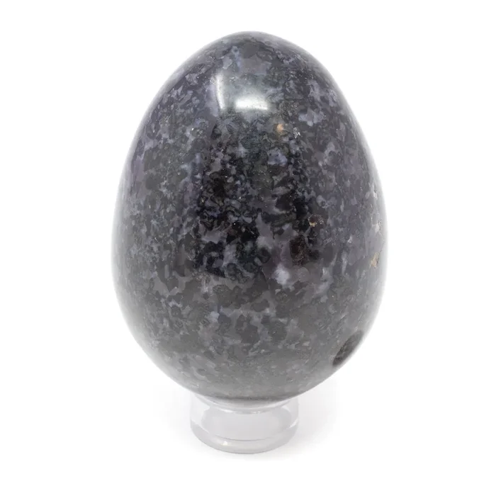 Indigo Gabbro Egg aka Merlinite on Lucite Stand