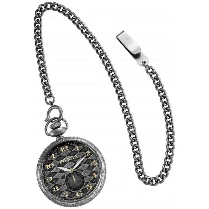 Invicta Men’s Pocket Watch – Vintage Quartz Grey Dial Stainless Steel Chain | 34568