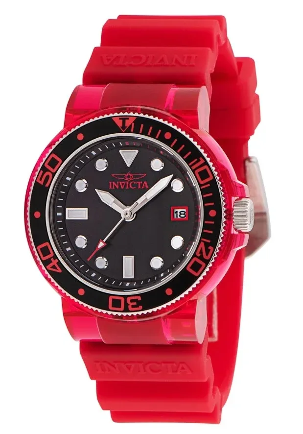 Invicta Pro Diver Women’s 40mm Burgundy Anatomic Clear Case Quartz Watch 35232