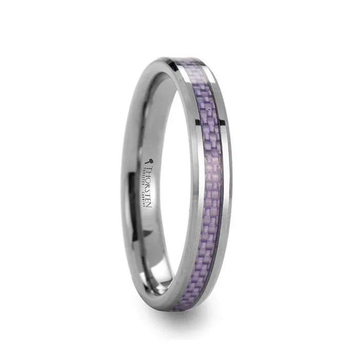 IRIS Beveled Tungsten Wedding Band With Purple Carbon Fiber Inlay – 4mm & 6mm