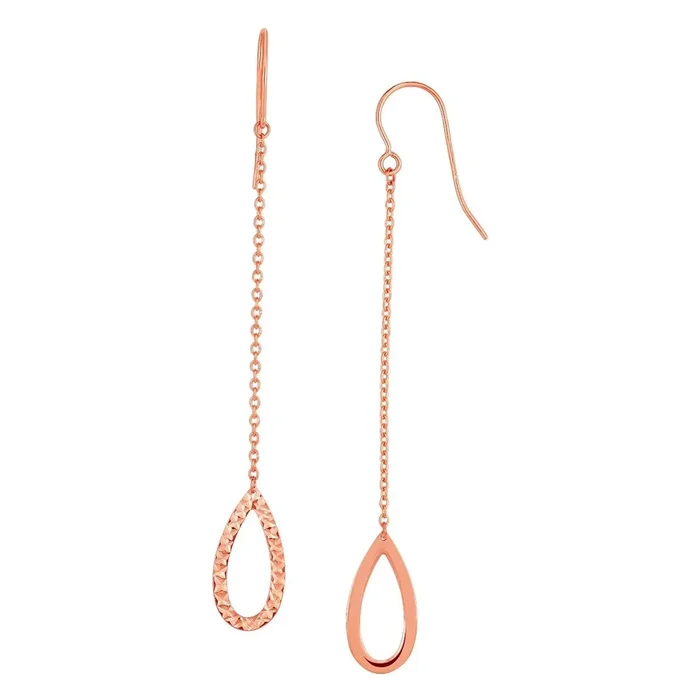 JewelStop 14K Rose Gold Polished Finish Diamond Cut Open Oval Drop Earrings with Euro Wire Clasp
