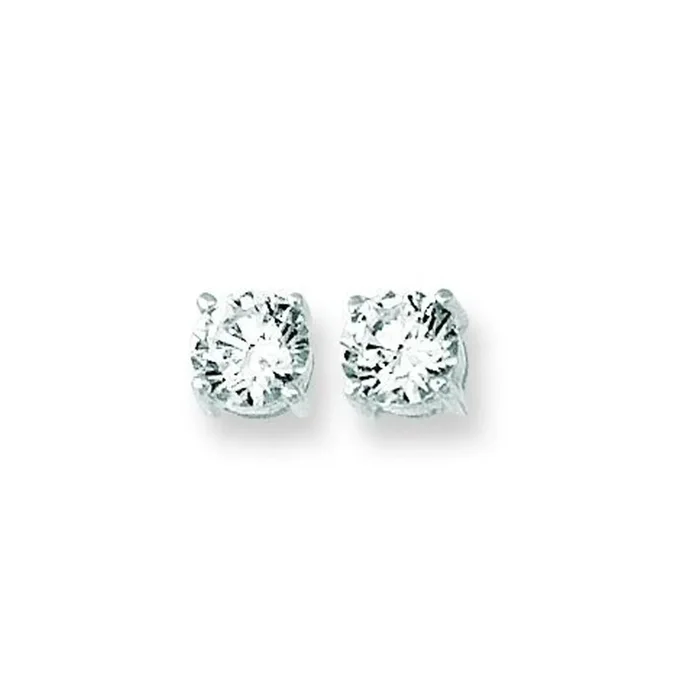 JewelStop 14K White Gold Polished Finish 7mm Round CZ Stud Earrings with Push Back Clasp