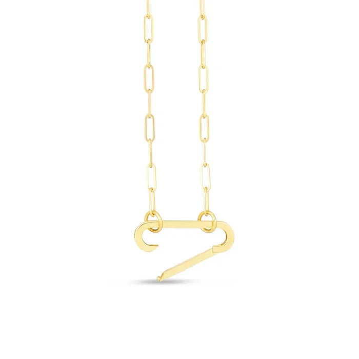 JewelStop 14K Yellow Gold Polished Finish Elongated Link Paperclip Necklace with Push-lock Clasp Opening – 18″
