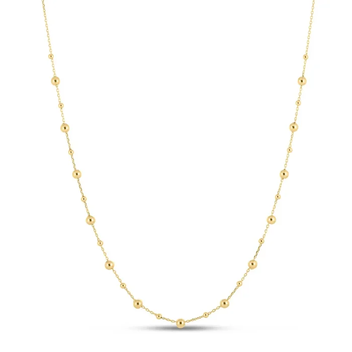 JewelStop 14K Yellow Gold Polished Finish Jump Ring at 16.5″ Pallini Bead Necklace with Lobster Clasp – 18″