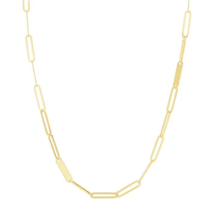 JewelStop 14K Yellow Gold Polished Finish Paperclip Bar Alternating Link Fashion Chain with Lobster Clasp – 18″ 7″
