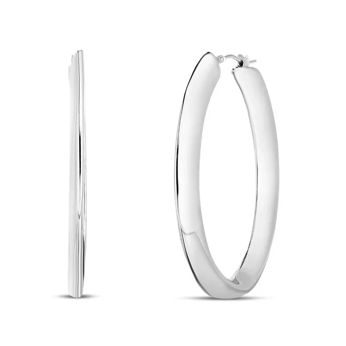 JewelStop Sterling Silver Polished Finish 56mm Beveled Electroform Hoop Earrings with Hinged closure.