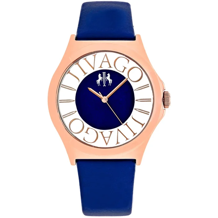 Jivago Women’s Watch – Fun Quartz Rose Gold Case Blue Satin Leather Strap | JV8435