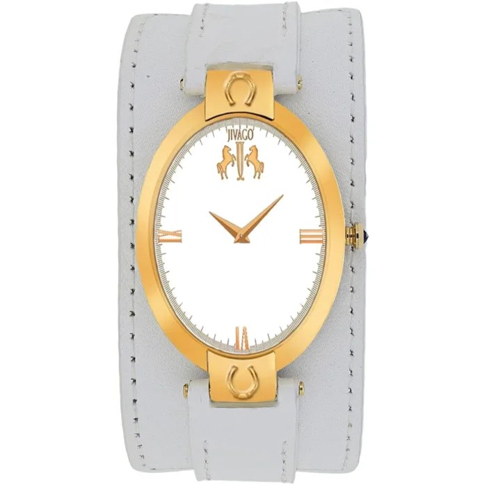 Jivago Women’s Watch – Good luck Quartz Silver Dial White Leather Strap | JV1837