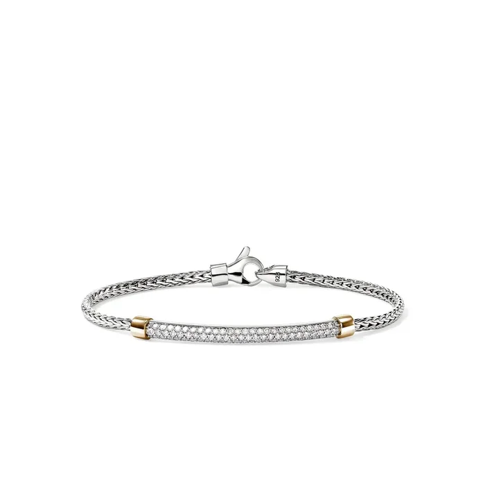 John Hardy Essentials Bar Bracelet in Sterling Silver and 14kt Yellow Gold with Diamonds (5/8ct tw)