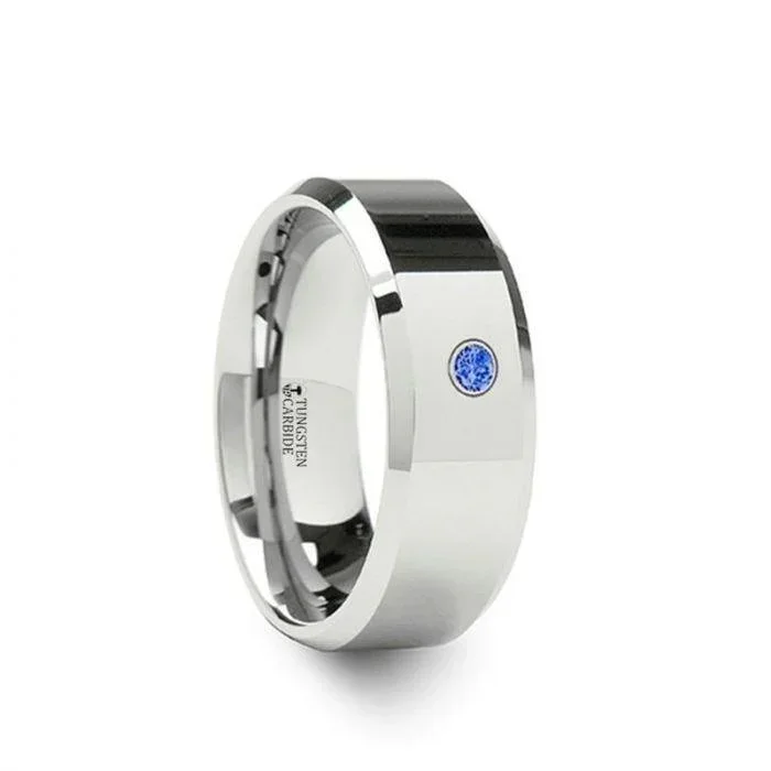 KENSINGTON Beveled Blue Diamond Tungsten Wedding Band – 6mm & 8mm