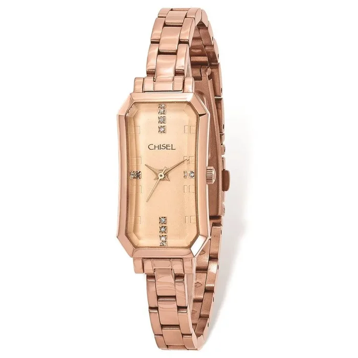 Ladies Chisel Rose IP-plated Stainless Steel Rose Dial Watch