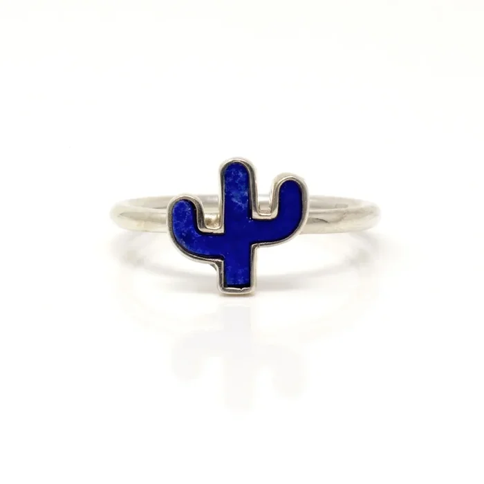 Lapis Lazuli Cactus Ring with Silver Bezel