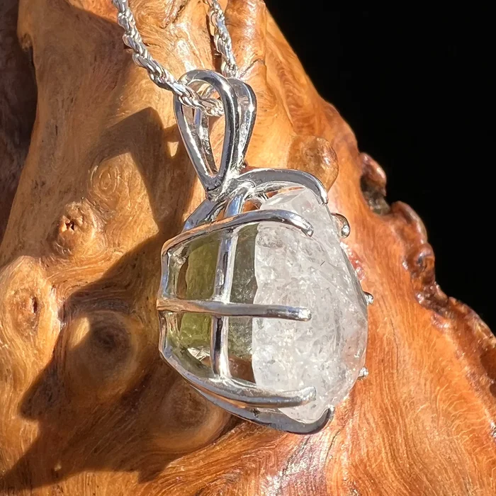 Large Phenacite Crystal & Moldavite Necklace Sterling Brazilian #3499