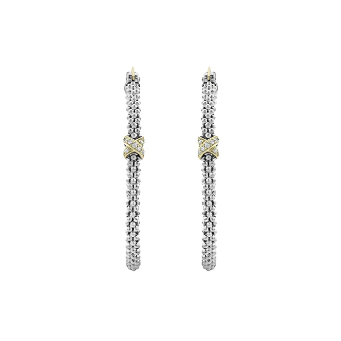 Large X Diamond Caviar Hoop Earrings