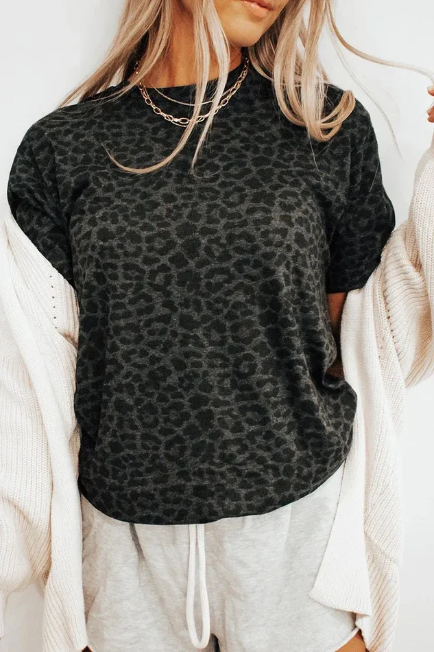 LAT Black Leopard Fine Jersey Tee