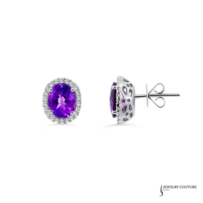 Lilac – 14KT White Gold Amethyst and Diamond Stud Earrings