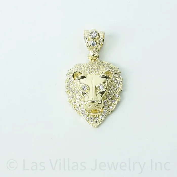 Lion Head Pendant with CZ in 10k