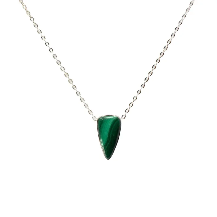 Malachite Necklace – Pennant Cabochon Pendant with 18″ 925 Sterling Silver Chain & Bezel