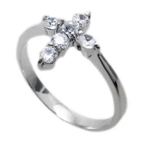 Marvelous CZ Cross on Plain Band in Sterling Silver