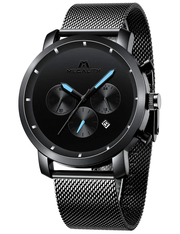 MEGALITH Herrenuhr Männer Militär Chronographen Schwarz Wasserdicht Edelstahl Armbanduhr Großes Datum Sport Analoge Quarz Uhrother