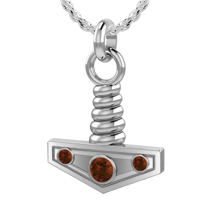 Men’s 925 Sterling Silver Genuine Garnet 1.625in Viking Thor’s Hammer Pendant Necklace