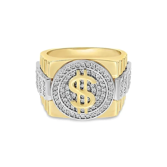 Men’s Fashion Dollar Sign Pave set CZ in 14kt Gold