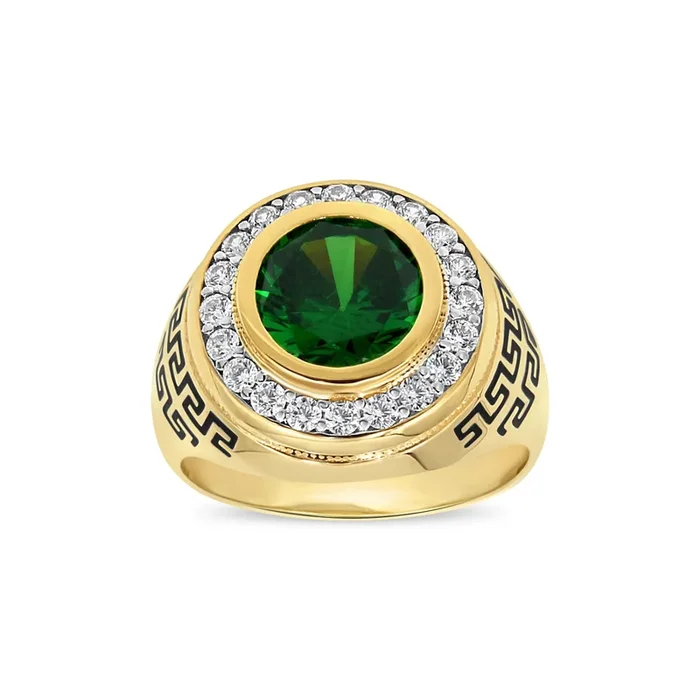 Men’s Green Stone Pave set ring in 10kt Gold