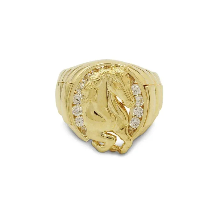Men’s Horse Shoe Stylish Ring in 14kt Yellow Gold with Zirconia