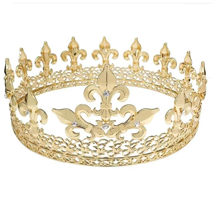 Men’s King Crown with Crystals Gold for Wedding or Prom