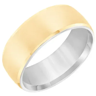 Mens Comfort Fit Wedding Band in 14kt White and Yellow Gold (7mm)