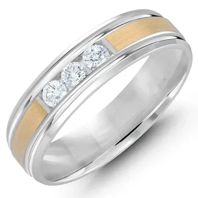 Mens Diamond Wedding Band in 14kt White and Yellow Gold (1/5ct tw)(6mm)
