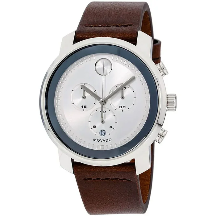 Movado Men’s Chrono Watch – Bold Brown Leather Strap Silver Dial | 3600465