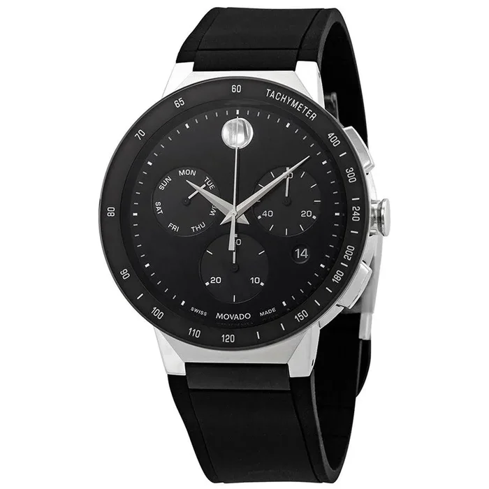 Movado Men’s Chronograph Watch – Sapphire Black Dial Rubber Strap | 0607240