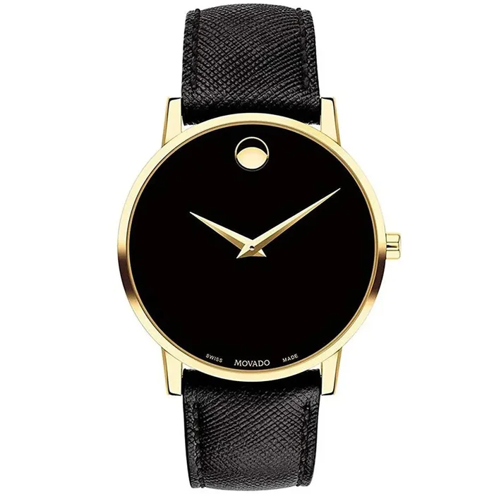Movado Men’s Swiss Quartz Watch – Museum Black Dial Genuine Leather Strap | 0607195