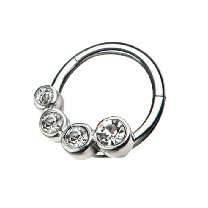 Multi Round Clear CZ Gems Hinged Segment Clicker Ring – 316L Stainless Steel