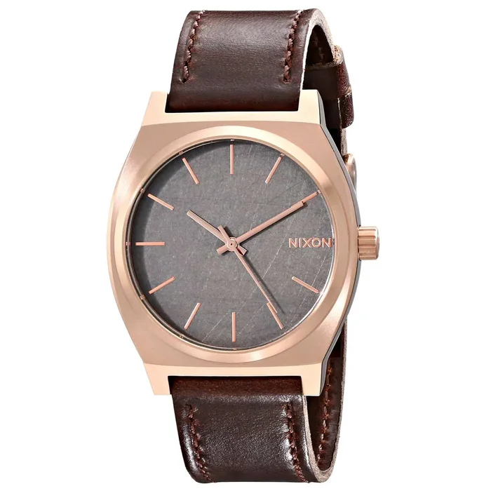 Nixon A0452001 Men’s The Time Teller Gunmetal Dial Brown Leather Strap Watch