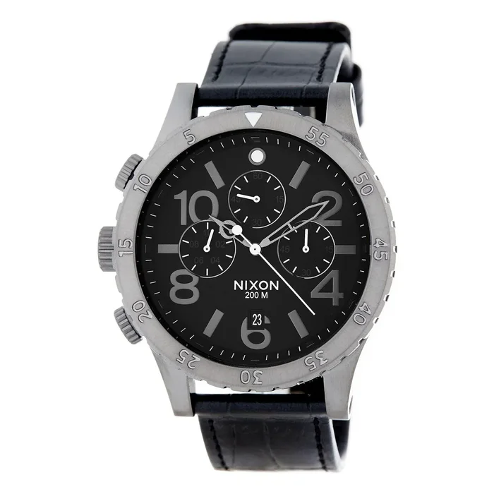 Nixon Men’s Lefty Watch – 48-20 Chrono Leather Chronograph Black Strap | A3631886